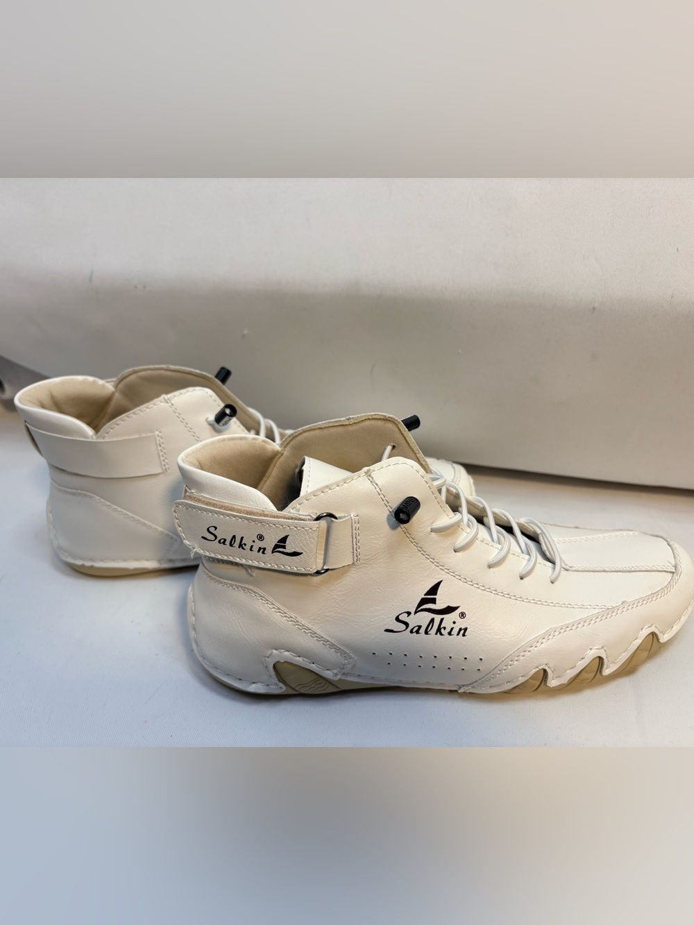 White Leather Women’s High-Top Salkin Athletic Shoes